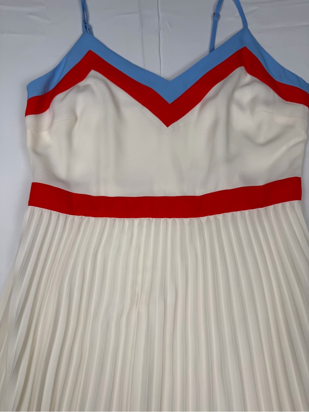 Banana Republic White Pleated Summer Midi Dress with Red & Light Blue Trim-4 - Picture 8 of 16